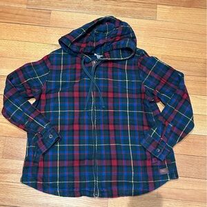 LL Bean Hoodie Flannel Shirt Jacket Women’s Size Large Petite Relaxed Fit